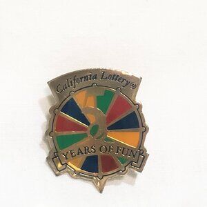 California State Lottery 5 Years of Fun Lapel Pin 1" 1990